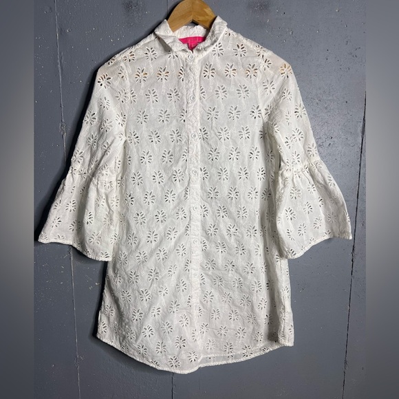 Lilly Pulitzer Other - Lilly Pulitzer Gala Coverup Resort White Lilly Palm Tree Eyelet SIZE XXS